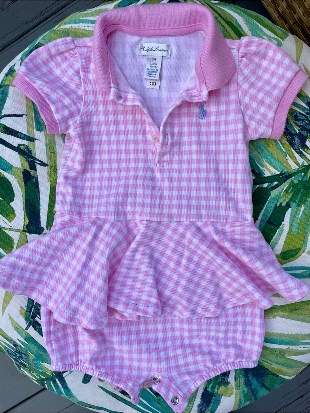 Ralph Lauren Pink Gingham Polo Peplum Romper